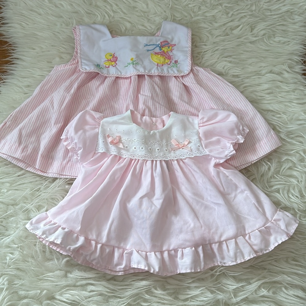 Lot of 2 Vintage Pink Baby Girl Dresses
